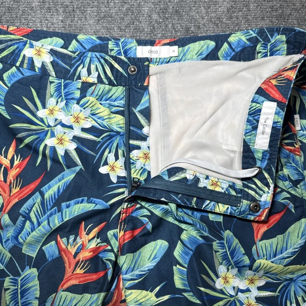 Onia The Calder Swim Board Trunks Blue Floral Print Men Size 34 Drawstring Lined